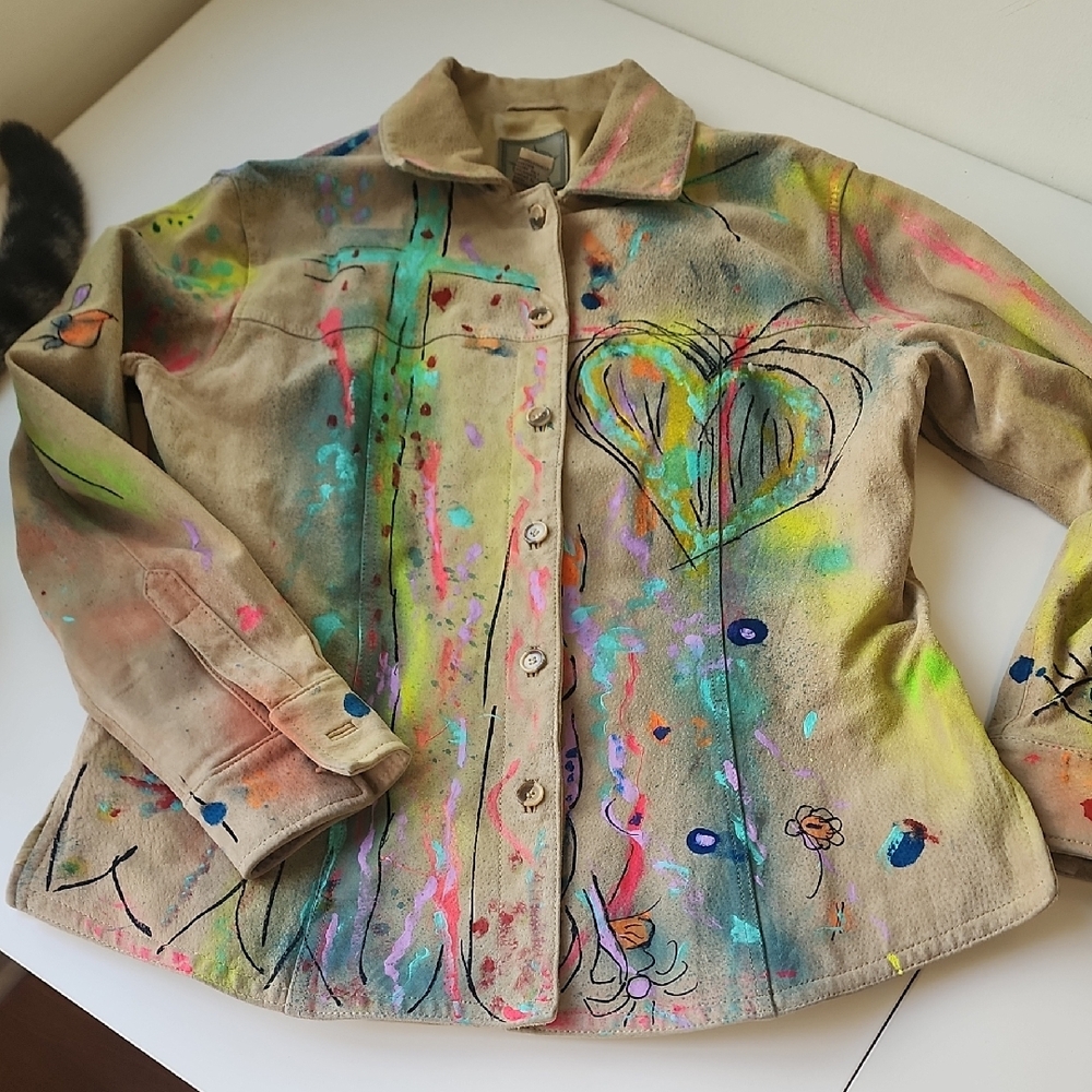 Ami Tan Jean Jacket with Artistic Paint Splashes